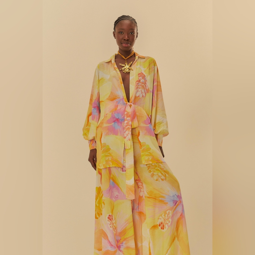 FARM Rio Wide-Leg Pants - Vibrant Caribe Floral Print